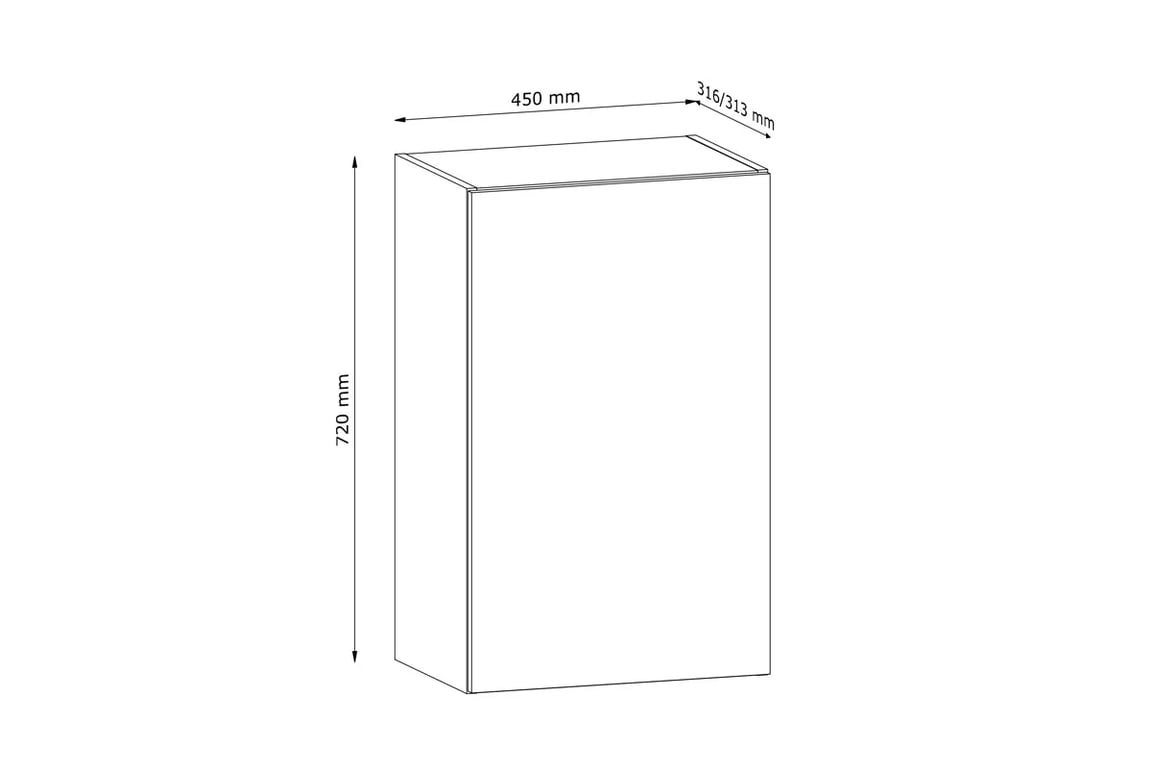 Horná kuchynská skrinka Langen G45 jednodverová - dub artisan Langen G45 - závesná skrinka jednodverová - Rozmery