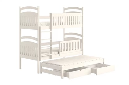 Pat supraetajat copii retractabil 3 pers. Amely 90x180 - culoare alb