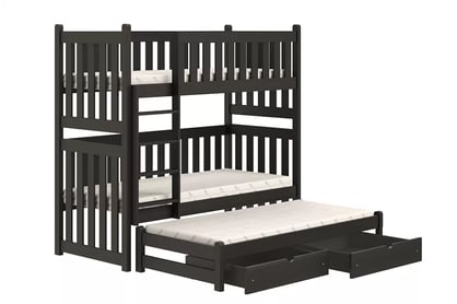 Swen emeletes ágy, kihúzható - fekete / 90x180