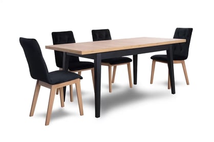 Rozkládací jídelní stůl Paris 140-180 cm - dub sonoma Stůl i černé Židle