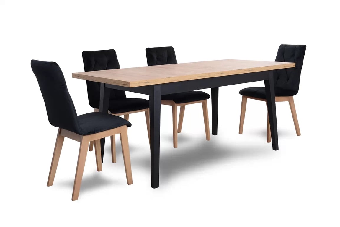 Rozkládací jídelní stůl Paris 140-180 cm - dub sonoma Stůl i černé Židle