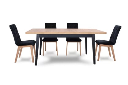 Rozkládací jídelní stůl Paris 160-200 cm - dub sonoma / bílé nohy Stůl i Černá Židle
