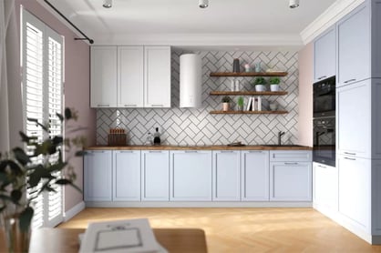 Regálová skříňka Navia SPD 6/3 2137 se zásuvkami Starmotion kolekce nábytku kuchennych Navia - Barevný odstín: korpus Bílý, fronty dolne Rám na fotku Modrý mat, fronty gorne Rám na fotku Bílý mat