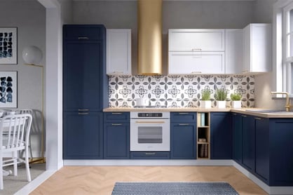 Regálová skříňka Navia SPD 6/3 2137 se zásuvkami Starmotion kolekce nábytku kuchennych Navia - Barevný odstín: korpus Bílý, fronty dolne Rám na fotku Námořnická modrá mat, fronty gorne Rám na fotku Bílý mat