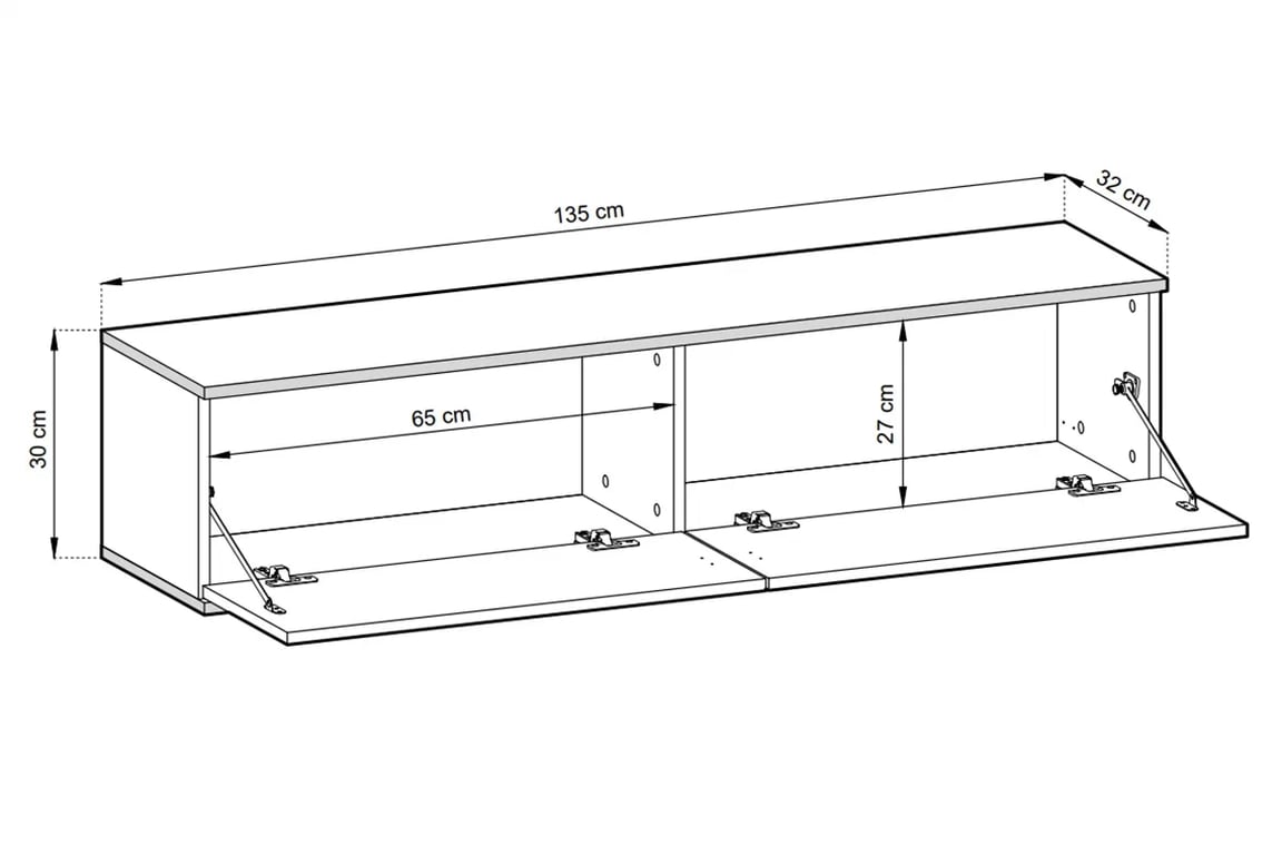 Závěsná TV stolek Lurona 135 cm s frézovanými frontem MDF - šedý závěsná Skříňka RTV Lurona 135 cm s frézovanými frontem MDF - šedý - Rozměry