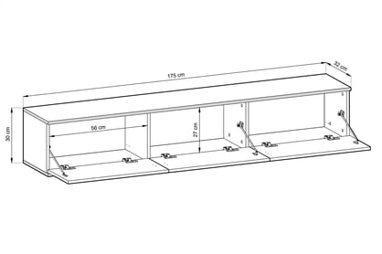 Závěsná TV stolek Lurona 175 cm s frézovanými frontem MDF - šedý závěsná Skříňka RTV Lurona 175 cm s frézovanými frontem MDF - šedý - Rozměry