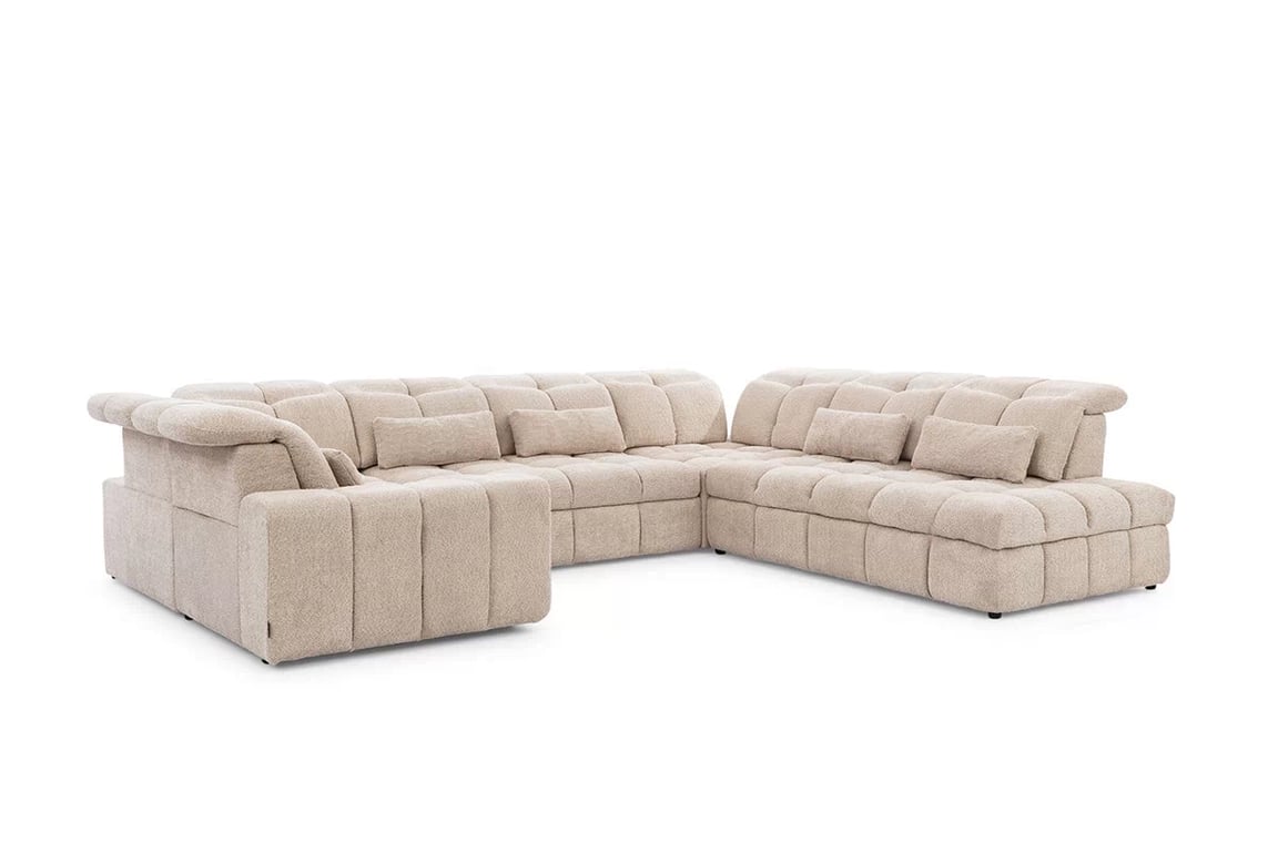 Colțar extensibil electric Magnelio U dreapta – bouclé bej Catch Me 02 Canapea pe partea dreaptă z electric retractabil scaun i i funkcja de dormit Magnelio U - bej 