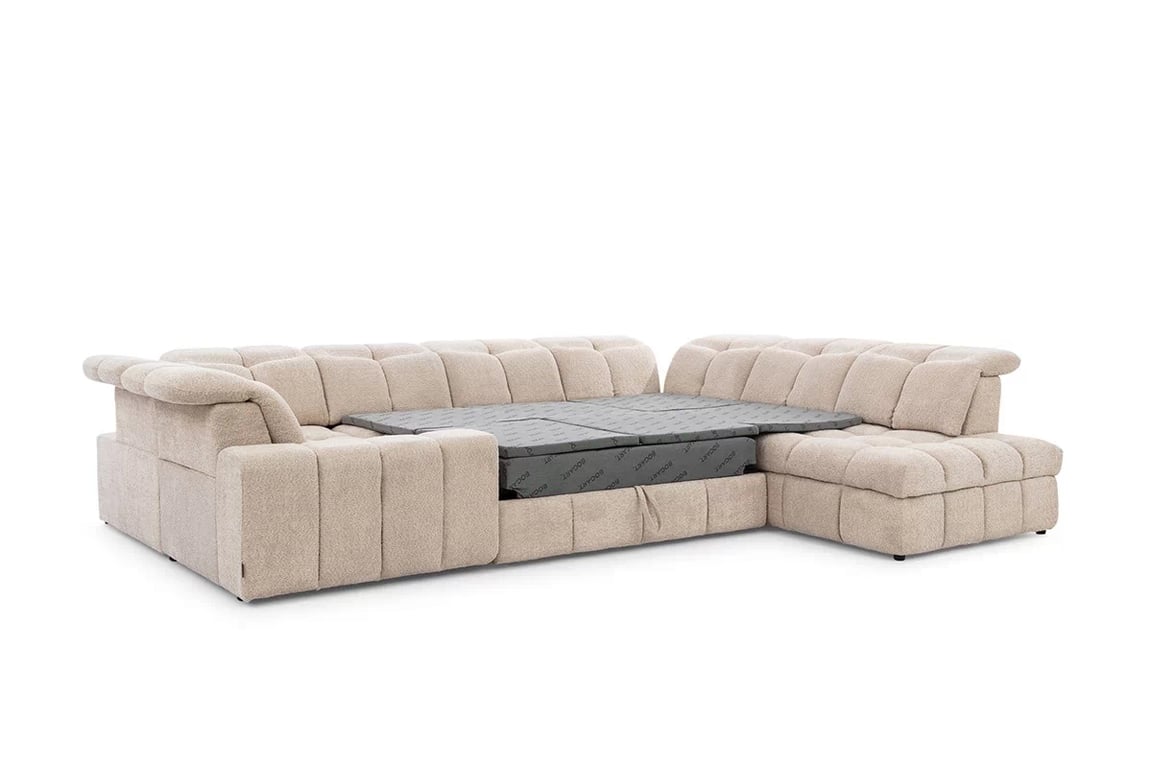 Colțar extensibil electric Magnelio U dreapta – bouclé bej Catch Me 02 Canapea pe partea dreaptă z electric retractabil scaun i i funkcja de dormit Magnelio U - bej 