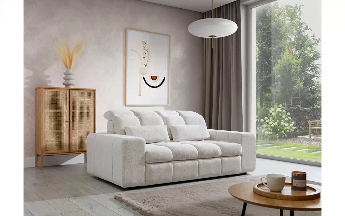 Canapea electrică 2 locuri Magnelio II – bouclé bej Raven 22 Canapea cu două locuri z electric retractabil scaun Magnelio II