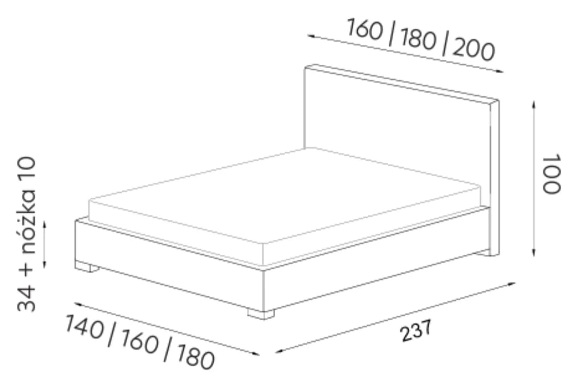 Čalouněná postel do ložnice 140x200 Belly s úložným prostorem postel čalouněné do ložnice 140x200 Belly S vnitřním úložným prostorem - Rozměry