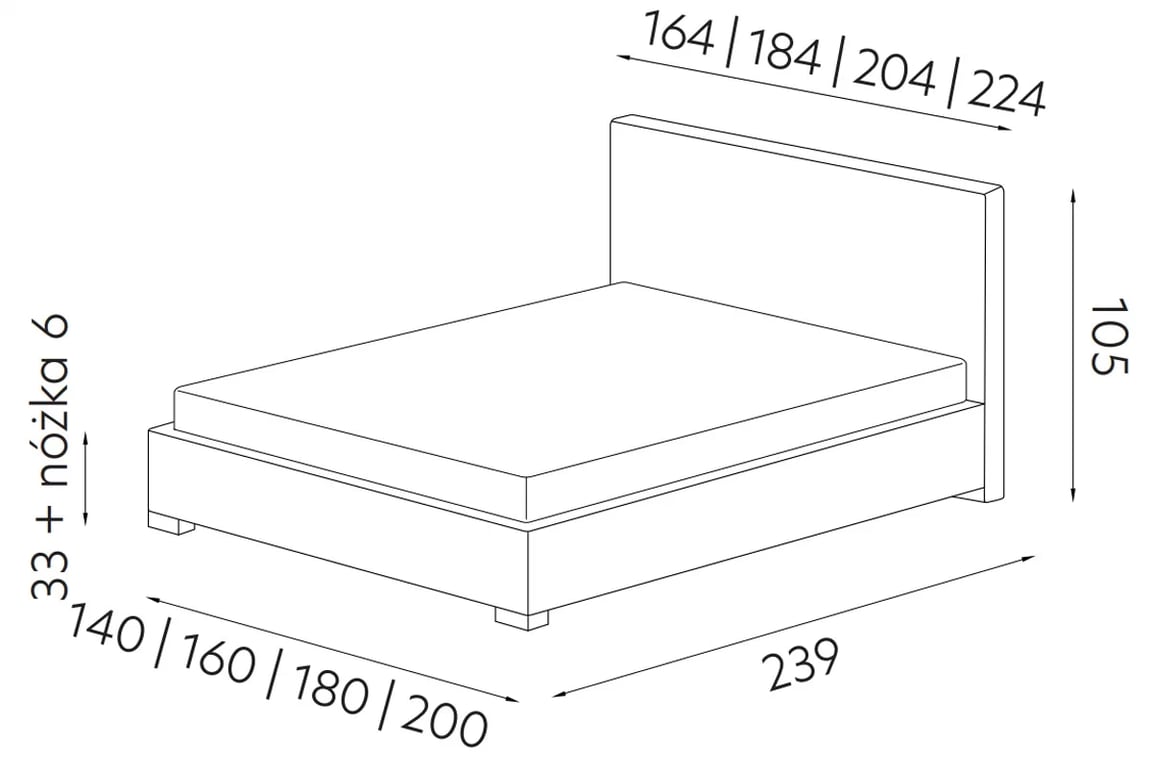 Čalouněná postel 160x200 Monaco postel čalouněné 160x200 Monaco - Rozměry