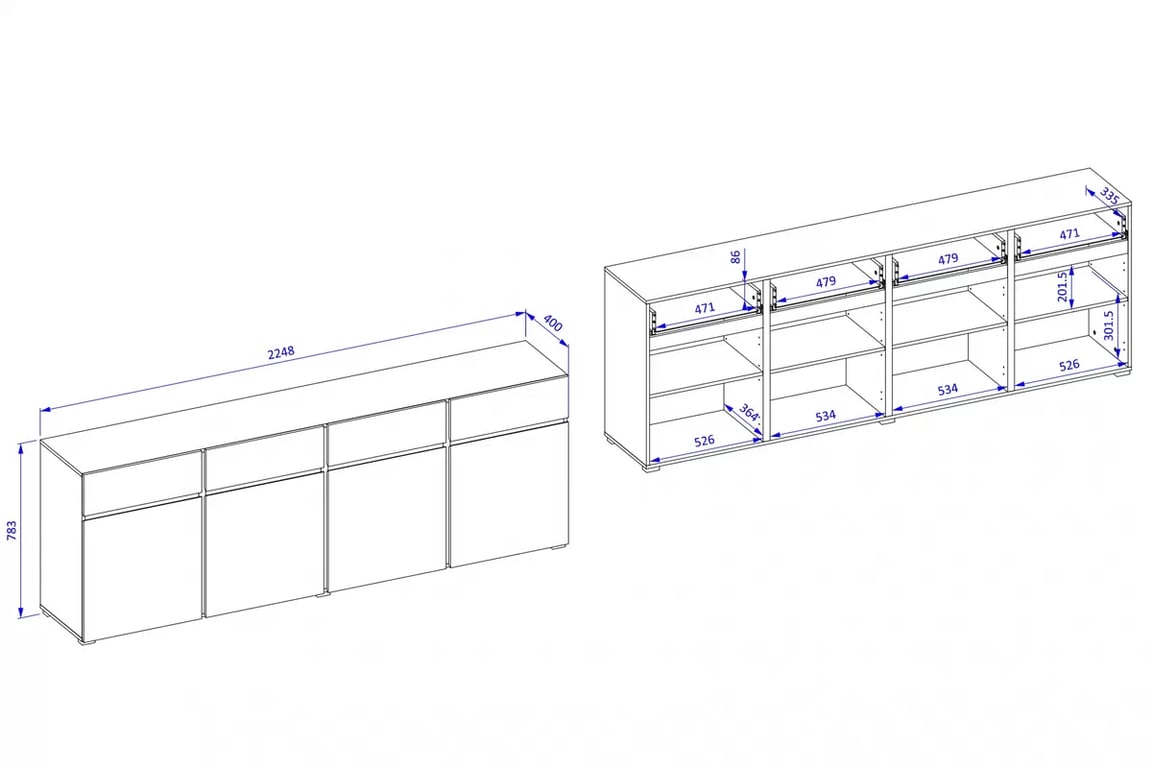 Komoda Gramon 225 cm se zásuvkami - bílá / černá Komoda Cross 25 s zásuvkami 225 cm - bílý / černý