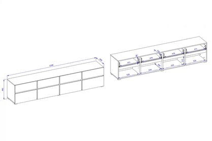 TV stolek Gramon 225 cm se zásuvkami - bílá / černá Skříňka RTV Cross 40 s zásuvkami 225 cm - bílý / černý