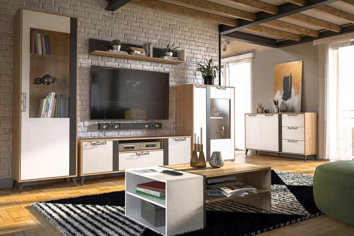 TV stolek Moet 24 120 cm - americký ořech jackson / bílá mat / grafitová mat Skříňka RTV Moet 24 120 cm - Ořech americký jackson/Bílý mat/Grafitový mat