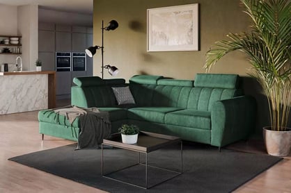 Colţar Celias L stânga extensibil - verde catifea Kronos 19 Canapea pe partea stângă extensibila Celias L - verde catifea Kronos 19