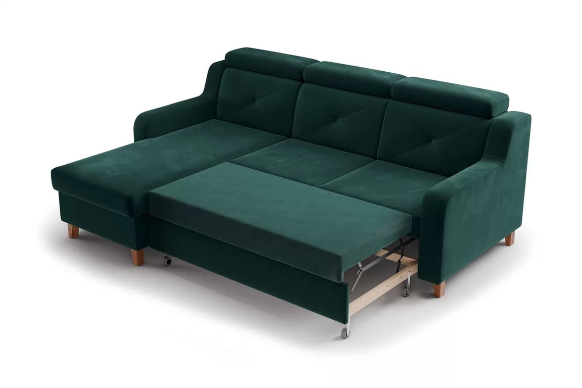 Colţar Laksaro stânga extensibil - verde catifea Trinity 28 Canapea pe partea stângă extensibila Laksaro - verde catifea Trinity 28