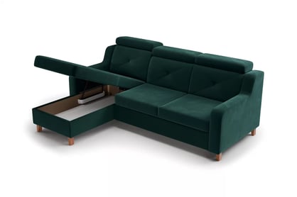 Colţar Laksaro stânga extensibil - verde catifea Trinity 28 Canapea pe partea stângă extensibila Laksaro - verde catifea Trinity 28