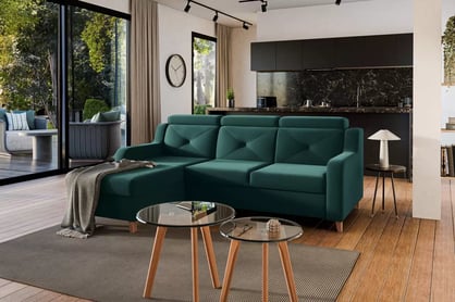 Colţar Laksaro stânga extensibil - verde catifea Trinity 28 Canapea pe partea stângă extensibila Laksaro - verde catifea Trinity 28