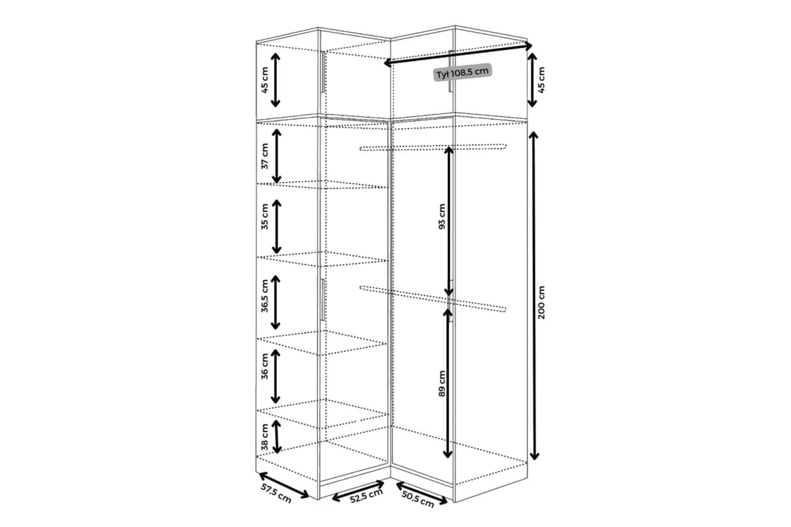 Dulap colț Bali 109 cm cu extensie - alb dulap colț Bali z nadstawka 109 cm - biala