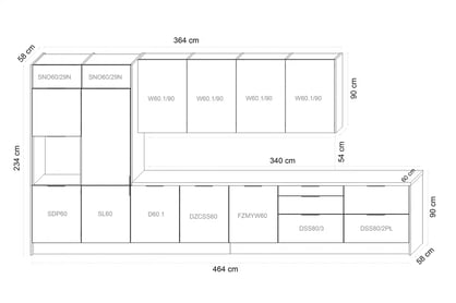 Komplet nábytku kuchynského Kammono 460cm - K2 Dub zlaté / P4 Čierny mat Komplet nábytku kuchynského Kammono 460cm - K2 Dub zlaté / P4 Čierny mat