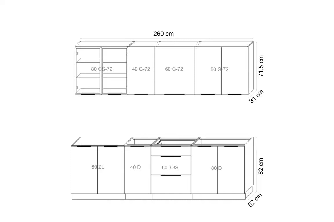 Komplet nábytku kuchennych Armonza 260cm - černá mat / ořech Komplet nábytku kuchennych Armonza 260cm - černá mat / ořech