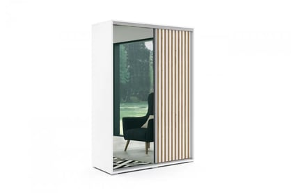 Skriňa s posuvnými dverami Manri z lamelami 200 cm - Biely/craft zlaté