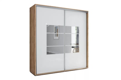 Skříň Senas 230x215 cm s posuvnými dveřmi - bílá / dub craft zlatý