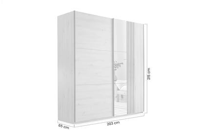 Sintra tolóajtós gardróbszekrény tükörrel és lamellákkal 203 cm - wotan tölgy / fehér ruhásszekrény z tükör Jonari 203 cm przesuwna z lamelami - dab wotan / fehér 