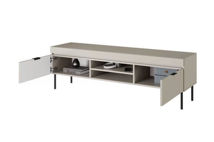 Dulap TV Sentia 157 cm pe bază metalică - cașmir / negru - Vânzarea de la expoziție  Dulap TV Sentia 157 pe bază de metal - cașmir/ negru - Vânzarea de la expoziție 