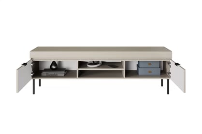 Dulap TV Sentia 157 cm pe bază metalică - cașmir / negru - Vânzarea de la expoziție  Dulap TV Sentia 157 pe bază de metal - cașmir/ negru - Vânzarea de la expoziție 