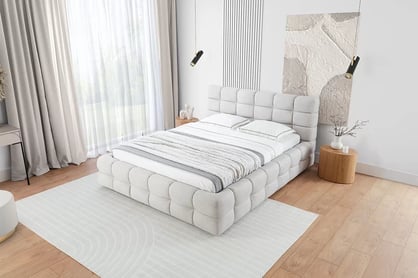 Pat tapițat Magnelio 160x200 cu ladă de depozitare - bej țesătură ușor de curățat Leo 03   Lozko pentru dormitor Magnelio 160x200 cu spațiu de depozitare - bezowa Tesătură de acoperire ușor de curățat Leo 03
