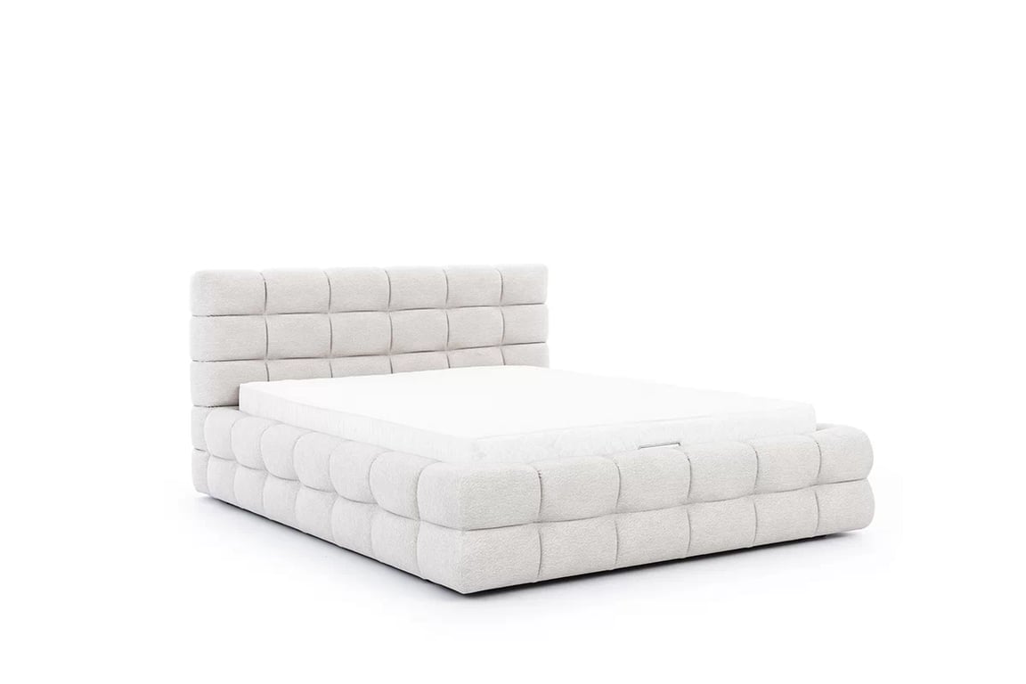 Pat tapițat Magnelio 160x200 cu ladă de depozitare - bej țesătură ușor de curățat Leo 03   Lozko pentru dormitor Magnelio 160x200 cu spațiu de depozitare - bezowa Tesătură de acoperire ușor de curățat Leo 03