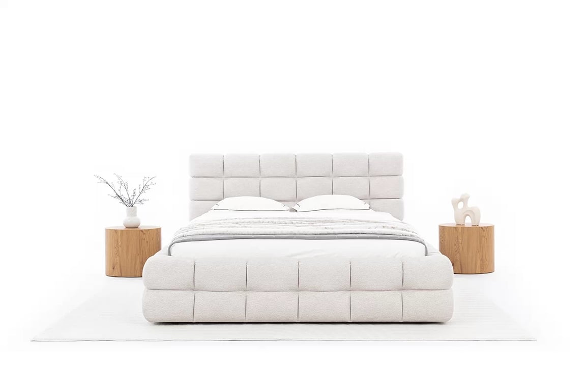 Pat tapițat Magnelio 160x200 cu ladă de depozitare - bej țesătură ușor de curățat Leo 03   Lozko pentru dormitor Magnelio 160x200 cu spațiu de depozitare - bezowa Tesătură de acoperire ușor de curățat Leo 03