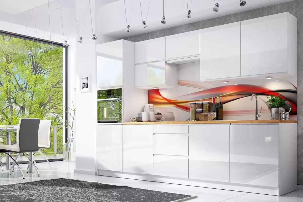 Complet mobilier kuchennych Aspen 300cm z cokolem - bialy luciu Complet mobilier kuchennych Aspen 300cm z cokolem - bialy luciu