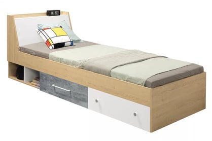 Detská posteľ Step ST11 90x200 so zásuvkami a úložným priestorom - dub biszkvitový / biely lux / betón