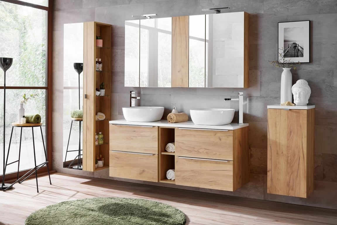 Skříňka závěsná do lazienki Capri Oak 810 - Dub Kraft Žlutý Nábytek se zrcadly na dvířkách