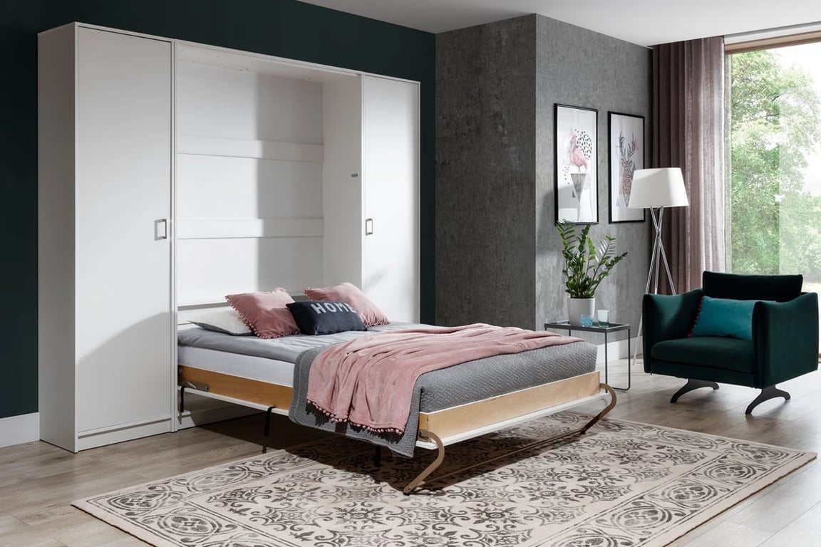 Basic Loft szekrény W függőleges összecsukható ágyhoz - fényes fehér Matná Sklápěcí postel