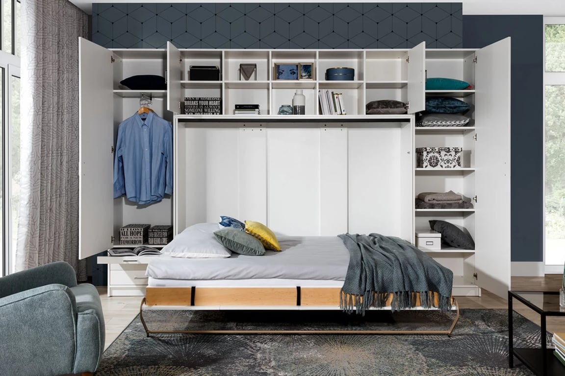 Pat rabatabil Basic orizontal 140x200  - alb mat sklápěcí postel se skříní