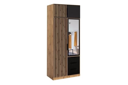 Dulap cu 2 uși și oglindă Bali 100 cm - stejar wotan / negru