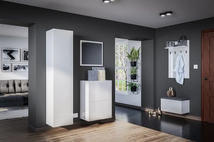 Moderní zrcadlo do předsíně Elif 13 - bílý vysoký lesk Komplet se zrcadlem 