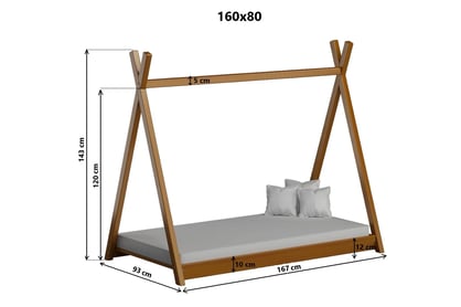 Detská posteľ Tipi - limetka, 80x200 - Výpredaj Posteľ drevená Tipi - Rozmery