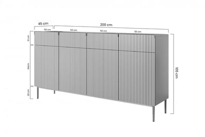 Komoda Nicole 200 cm so štyrmi zásuvkami - biela / dub artisan / biele nožičky - Koncovka série Komoda Nicole 200 cm so štyrmi zásuvkami - biela / dub artisan / biele nožičky - rozmery