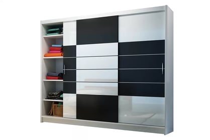 Skriňa s posuvnými dverami Aruba 250 cm - Čierna/Biele sklo Skriňa Aruba 