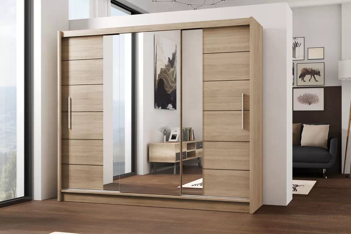 Skriňa s posuvnými dverami so zrkadlom Lizbona II 250 cm - Biela Skriňa s posuvnými dverami z zrkadlom Lizbona II 250 cm vizualizácia
