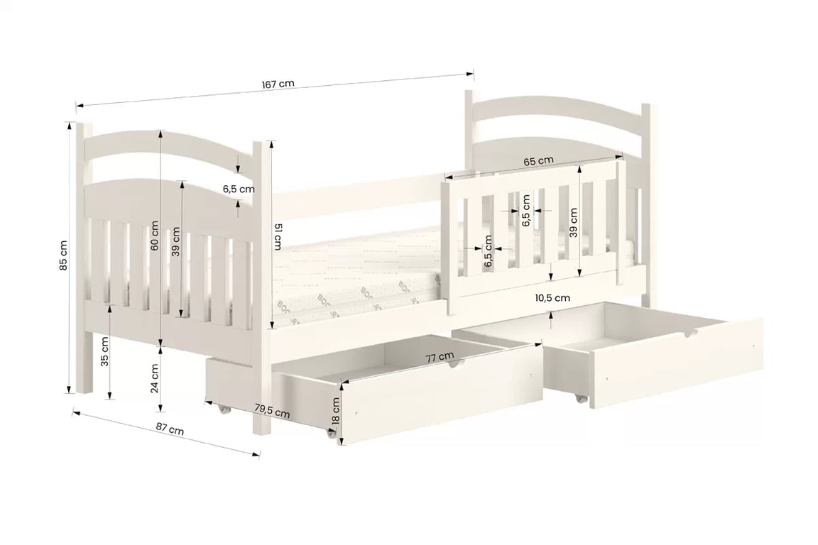 Amely fából készült gyermekágy - fekete / 80x160 Amely fából készült gyermekágy - méretek