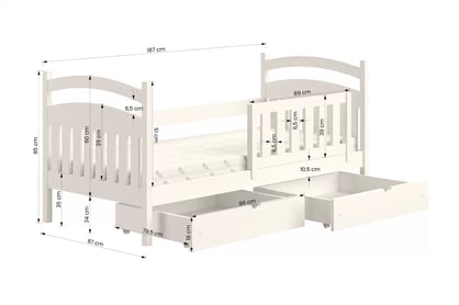Amely fából készült gyermekágy - szürke / 80x180 Amely fából készült gyermekágy - méretek