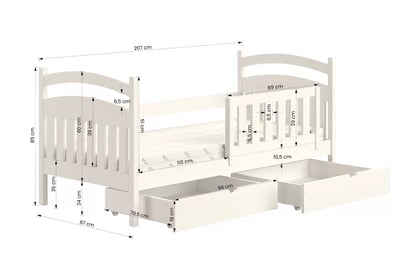 Amely fából készült gyermekágy - fekete / 80x200 Amely fából készült gyermekágy - méretek