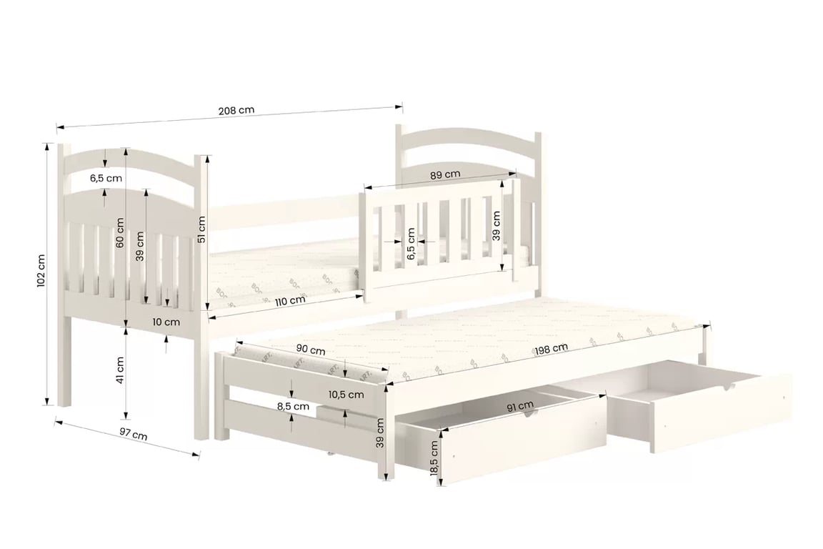 Amely gyerekágy, kihúzható alsószinttel - szürke / 90x200 Amely gyerekágy, kihúzható alsószinttel - szürke, Méret 90x200