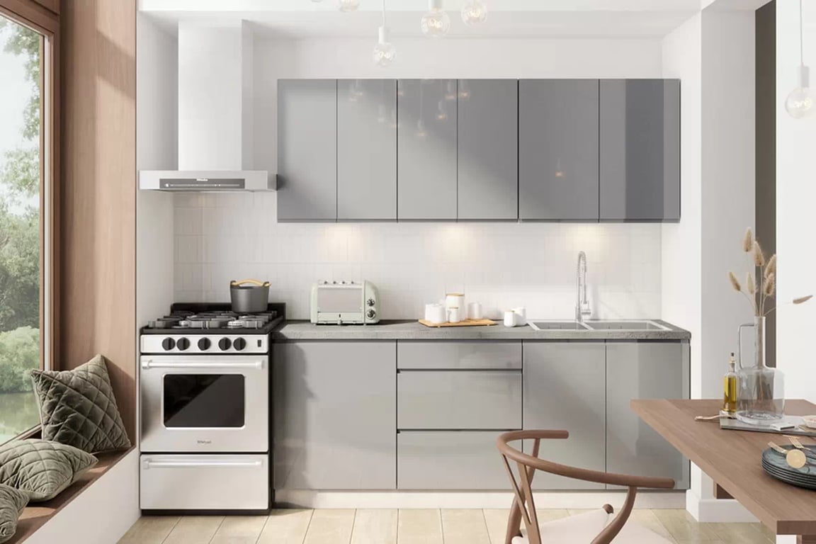 Dulap de bucătărie de bază Aspen D60 cu două uși – gri lucios colecție mobilier kuchennych Aspen - gri luciu 