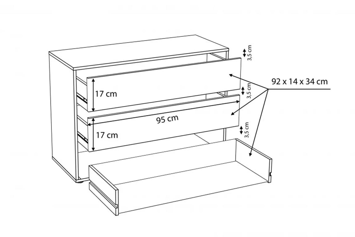 Komoda vnútorná 100 cm TWTK24 -A06 do szaf Forte Komoda wewnetrzna Skrine Trondheim s tromi zásuvkami 